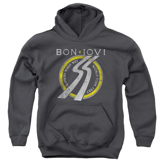 BON JOVI : SLIPPERY WHEN WET WORLD TOUR YOUTH PULL OVER HOODIE Charcoal LG