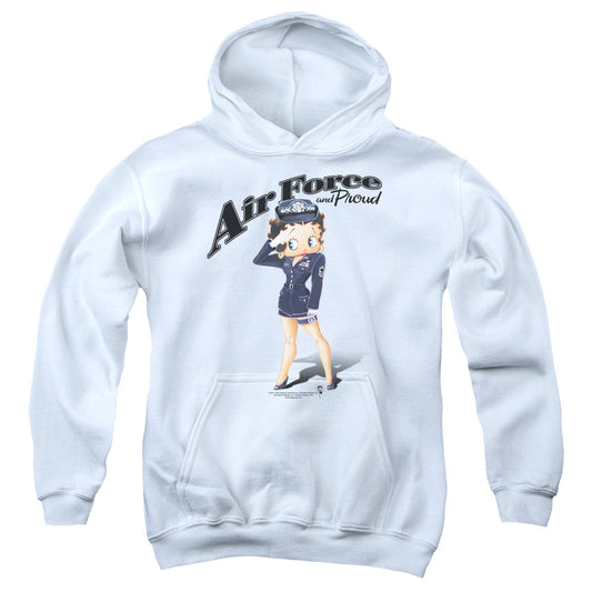 BETTY BOOP : AIR FORCE BOOP YOUTH PULL OVER HOODIE WHITE LG