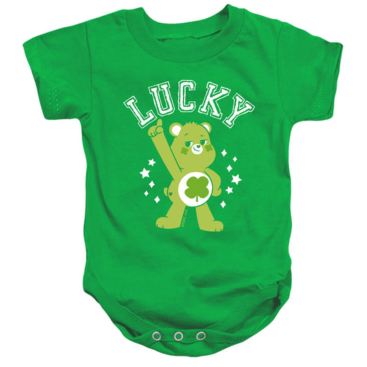 CARE BEARS : UNLOCK THE MAGIC : GOOD LUCK BEAR LUCKY COLLEGIATE ST. PATRICK'S DAY INFANT SNAPSUIT Kelly Green SM (6 Mo)