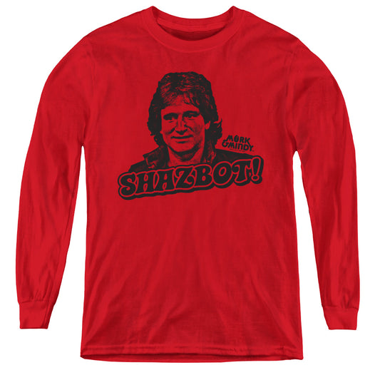 MORK AND MINDY : SHAZBOT L\S YOUTH RED LG