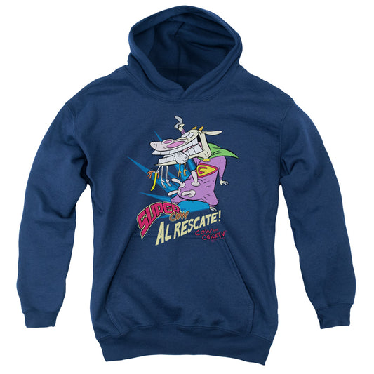 COW AND CHICKEN : SUPER COW YOUTH PULL OVER HOODIE NAVY LG