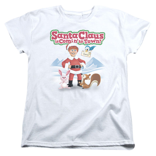 SANTA CLAUS IS COMIN TO TOWN : ANIMAL FRIENDS S\S WOMENS TEE White 2X