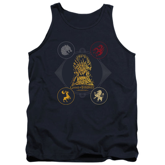 GAME OF THRONES : 4 HOUSES 4 THE THRONE ADULT TANK Navy 2X