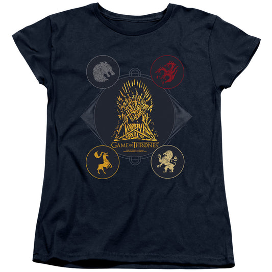 GAME OF THRONES : 4 HOUSES 4 THE THRONE WOMENS SHORT SLEEVE Navy LG