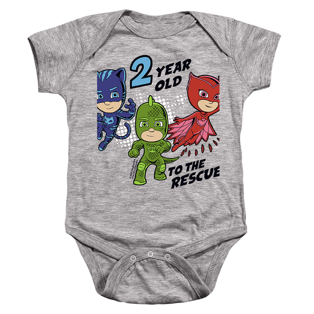 PJ MASKS : 2 YEAR OLD TO THE RESCUE BIRTHDAY INFANT SNAPSUIT Athletic Heather SM (6 Mo)