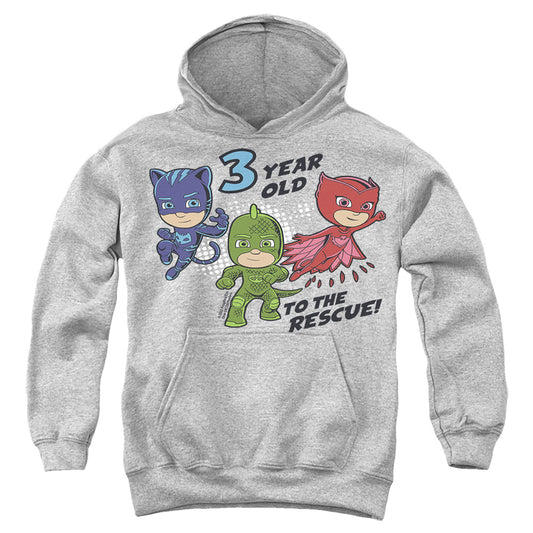 PJ MASKS : 3 YEAR OLD TO THE RESCUE BIRTHDAY YOUTH PULL OVER HOODIE Athletic Heather LG