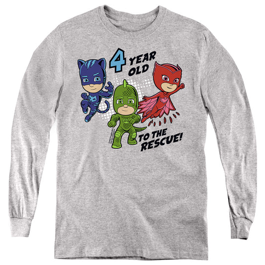PJ MASKS : 4 YEAR OLD TO THE RESCUE BIRTHDAY L\S YOUTH Athletic Heather LG