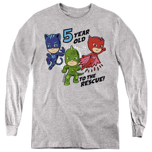PJ MASKS : 5 YEAR OLD TO THE RESCUE BIRTHDAY L\S YOUTH Athletic Heather LG