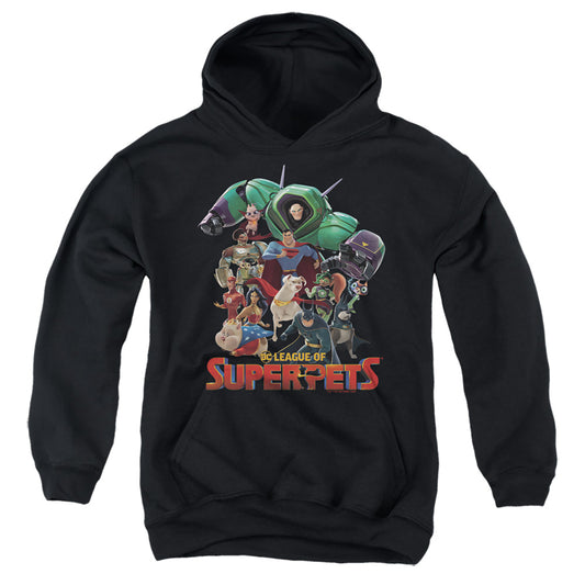 DC LEAGUE OF SUPER PETS : SUPER PETS PILE YOUTH PULL OVER HOODIE Black LG