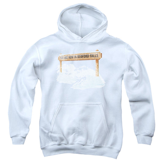 IT'S A WONDERFUL LIFE : BEDFORD FALLS YOUTH PULL OVER HOODIE WHITE LG