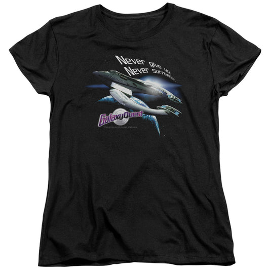 GALAXY QUEST : NEVER SURRENDER S\S WOMENS TEE BLACK MD