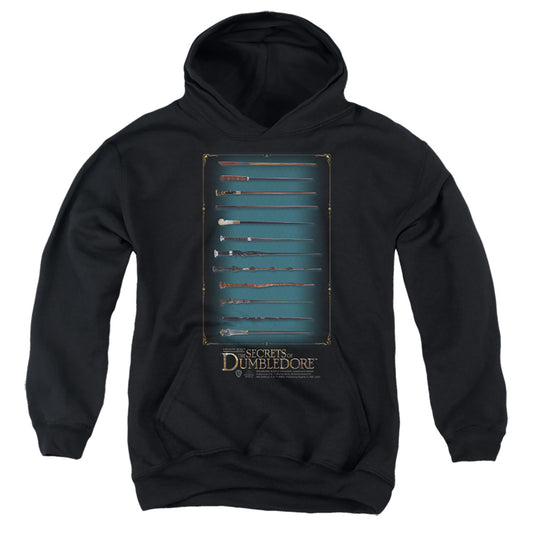 FANTASTIC BEASTS THE SECRETS OF DUMBLEDORE : WANDS YOUTH PULL OVER HOODIE Black LG
