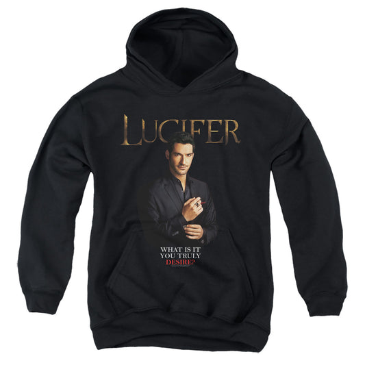 LUCIFER : LUCIFER WHAT DO YOU DESIRE? YOUTH PULL OVER HOODIE Black LG