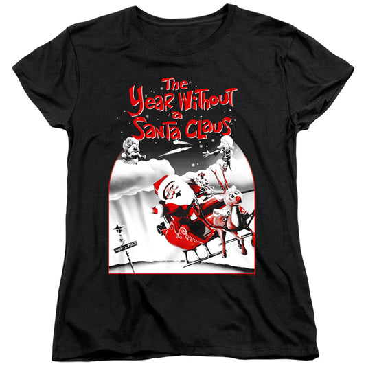 THE YEAR WITHOUT A SANTA CLAUS : SANTA POSTER WOMENS SHORT SLEEVE Black 2X
