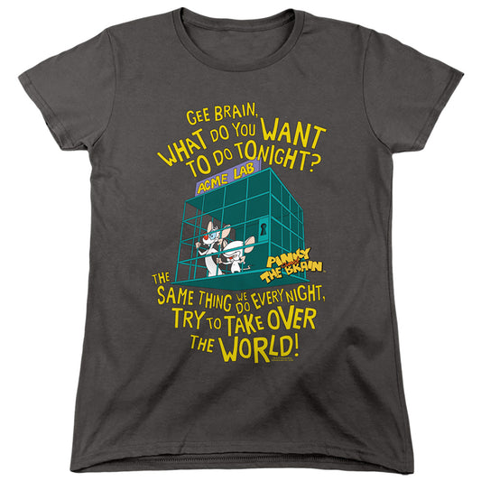 PINKY AND THE BRAIN : THE WORLD WOMENS SHORT SLEEVE Charcoal XL