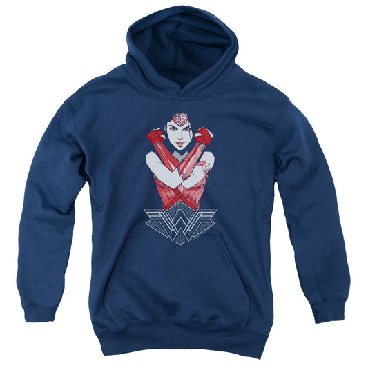 WONDER WOMAN MOVIE : AMAZON YOUTH PULL OVER HOODIE Navy LG