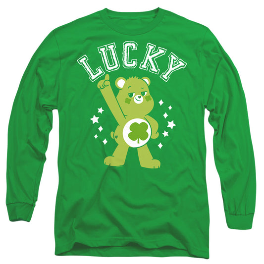 CARE BEARS : UNLOCK THE MAGIC : GOOD LUCK BEAR LUCKY COLLEGIATE ST. PATRICK'S DAY L\S ADULT T SHIRT 18\1 Kelly Green 2X