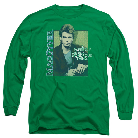 MACGYVER : WONDEROUS PAPERCLIP L\S ADULT T SHIRT 18\1 Kelly Green SM