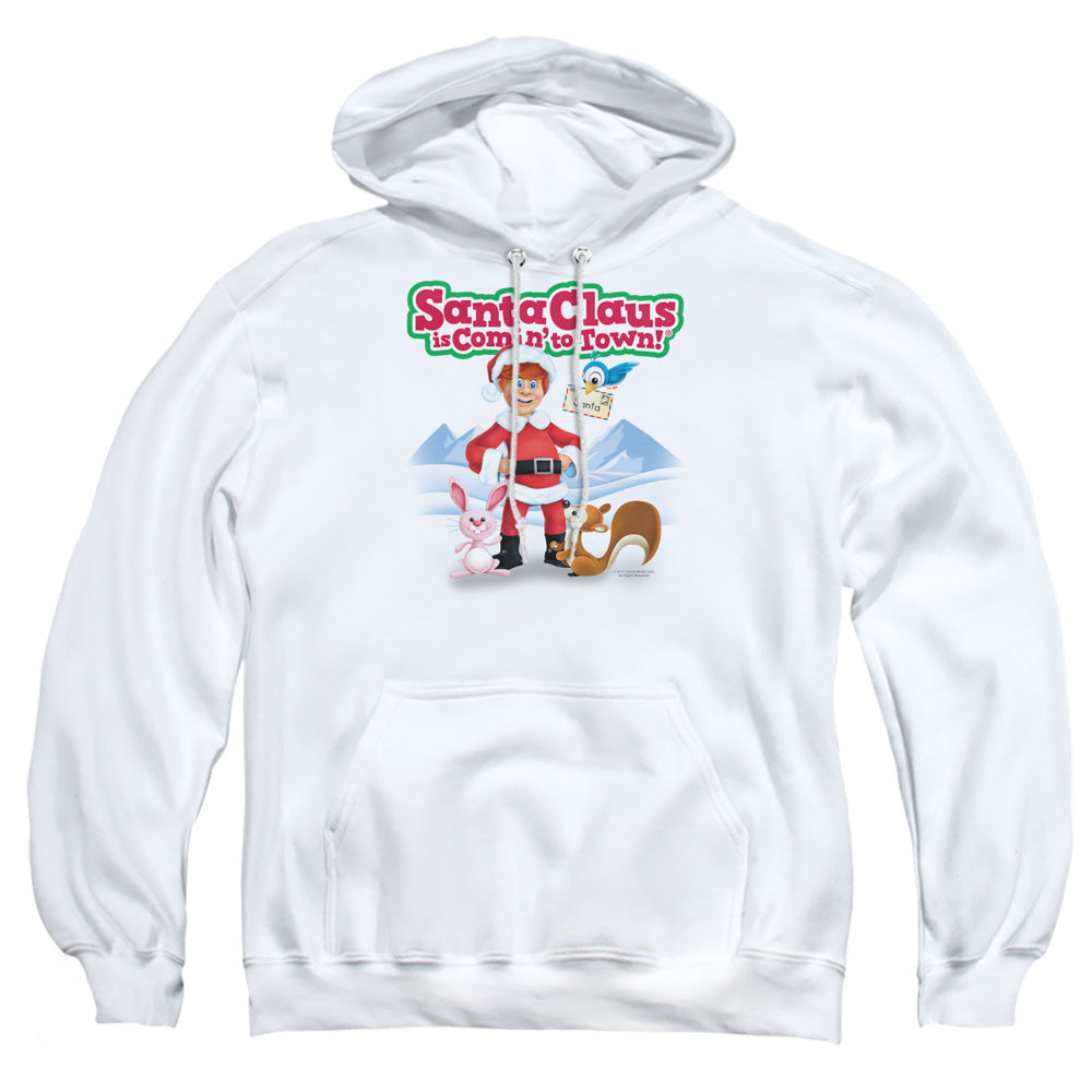 SANTA CLAUS IS COMIN TO TOWN : ANIMAL FRIENDS ADULT PULL OVER HOODIE White 2X
