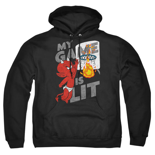 HOT STUFF : GAME IS LIT ADULT PULL OVER HOODIE Black 2X