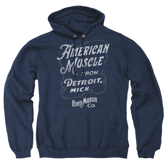 FORD : AMERICAN MUSCLE CLASSIC SCRIPT ADULT PULL OVER HOODIE Navy 2X