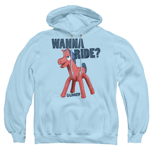 GUMBY : WANNA RIDE ADULT PULL OVER HOODIE LIGHT BLUE XL