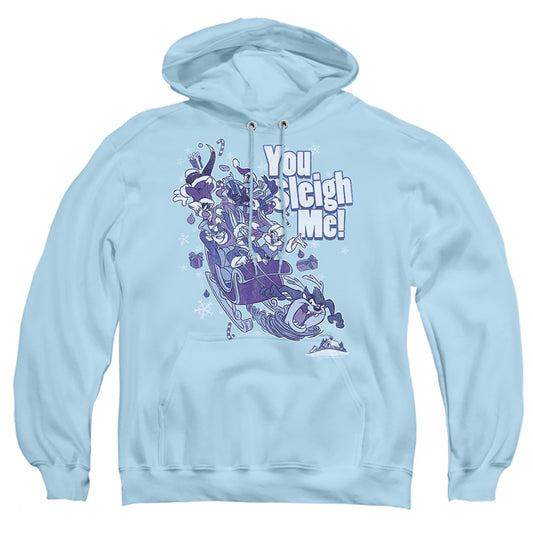 LOONEY TUNES : YOU SLEIGH ME ADULT PULL OVER HOODIE LIGHT BLUE MD