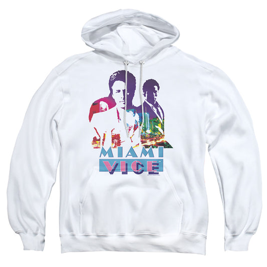MIAMI VICE : CROCKETT AND TUBBS ADULT PULL OVER HOODIE White SM
