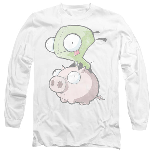 INVADER ZIM : GIR AND PIG L\S ADULT T SHIRT 18\1 White 2X