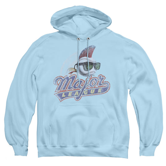 MAJOR LEAGUE : DISTRESSED LOGO ADULT PULL OVER HOODIE LIGHT BLUE 2X
