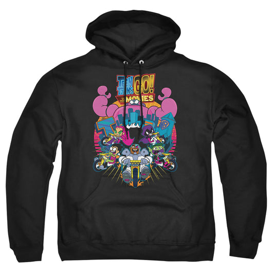 TEEN TITANS GO TO THE MOVIES : BURST THROUGH ADULT PULL-OVER HOODIE Black 5X