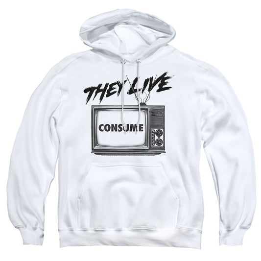 THEY LIVE : CONSUME ADULT PULL OVER HOODIE White 3X