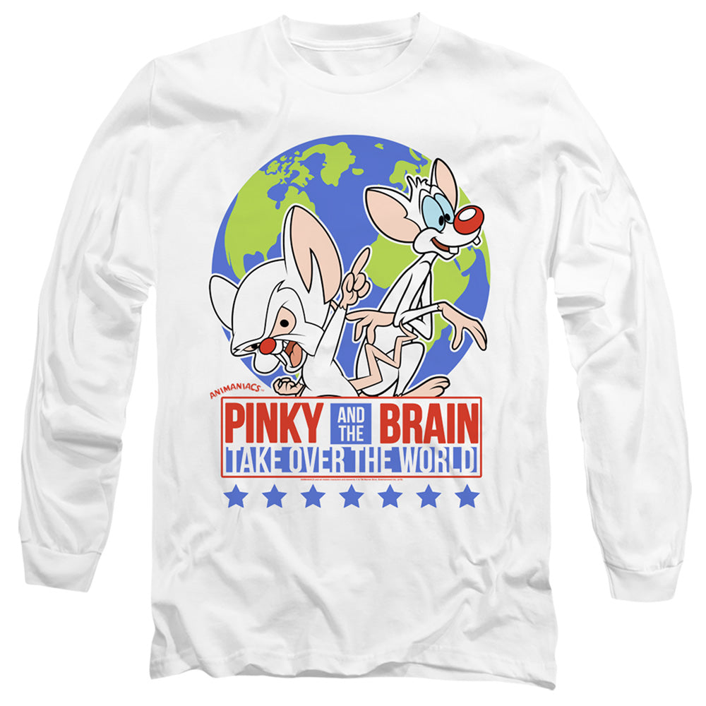 PINKY AND THE BRAIN : CAMPAIGN L\S ADULT T SHIRT 18\1 White LG