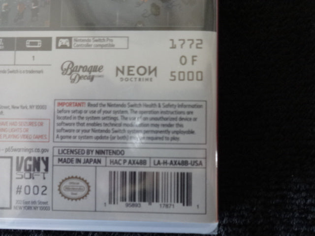 Yuppie Psycho Elite Edition Number 1772 of 5000 Nintendo Switch