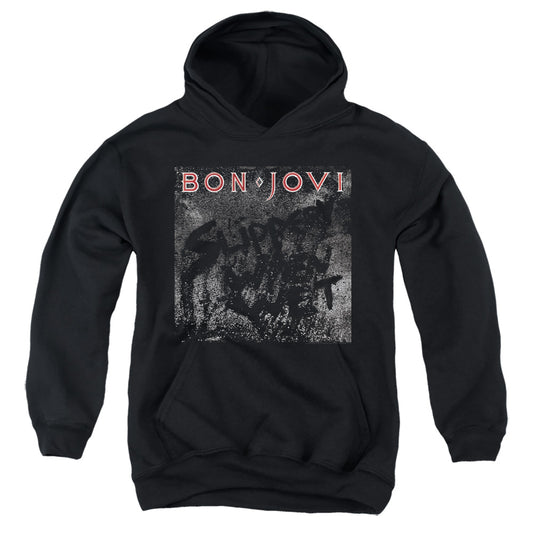 BON JOVI : SLIPPERY COVER YOUTH PULL OVER HOODIE Black XL