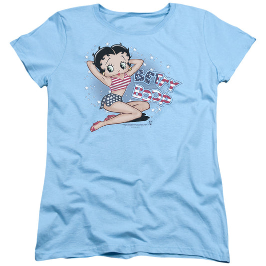 BETTY BOOP : ALL AMERICAN GIRL S\S WOMENS TEE LIGHT BLUE MD