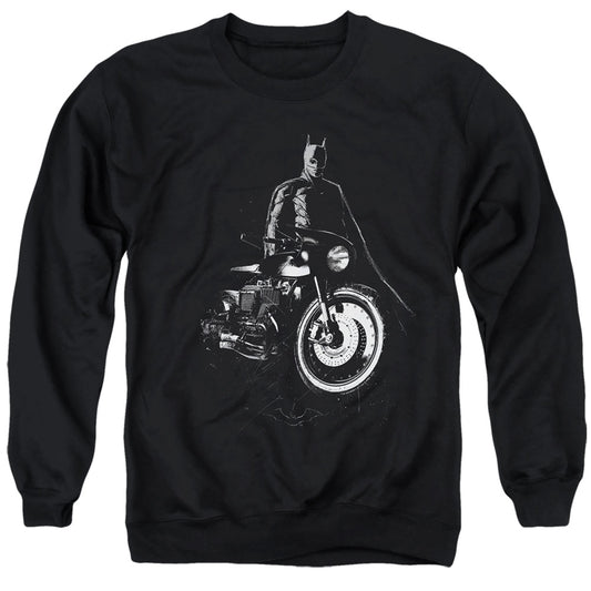 THE BATMAN : AND HIS MOTORCYCLE ADULT CREW SWEAT Black LG