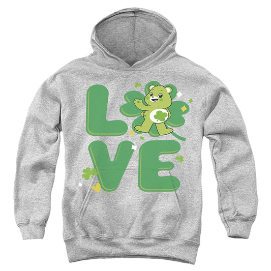 CARE BEARS : UNLOCK THE MAGIC : GOOD LUCK BEAR LOVE ST. PATRICK'S DAY YOUTH PULL OVER HOODIE Athletic Heather SM