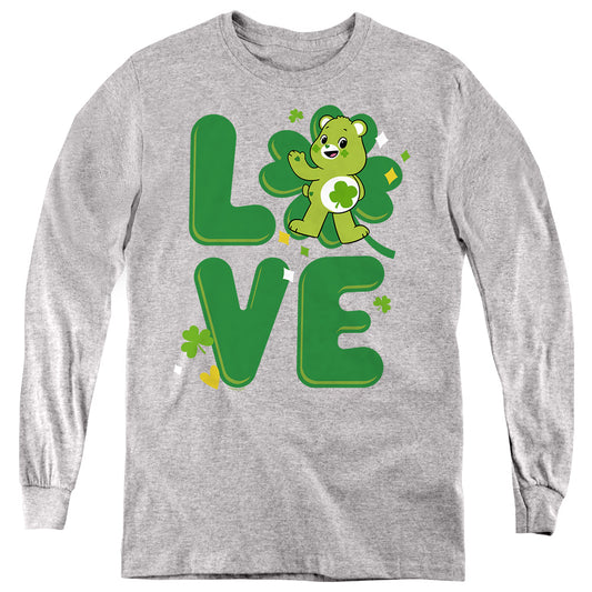 CARE BEARS : UNLOCK THE MAGIC : GOOD LUCK BEAR LOVE ST. PATRICK'S DAY L\S YOUTH Athletic Heather LG