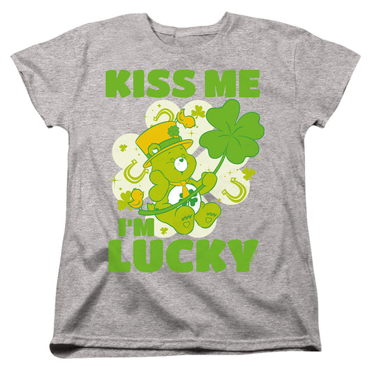 CARE BEARS : KISS ME I'M LUCKY ST. PATRICK'S DAY GOOD LUCK BEAR WOMENS SHORT SLEEVE Athletic Heather SM