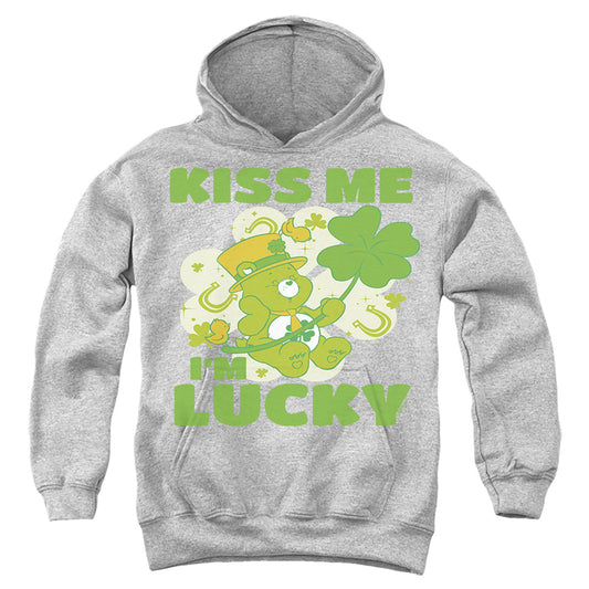 CARE BEARS : KISS ME I'M LUCKY ST. PATRICK'S DAY GOOD LUCK BEAR YOUTH PULL OVER HOODIE Athletic Heather LG