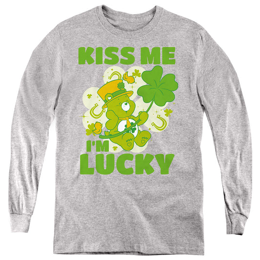CARE BEARS : KISS ME I'M LUCKY ST. PATRICK'S DAY GOOD LUCK BEAR L\S YOUTH Athletic Heather MD