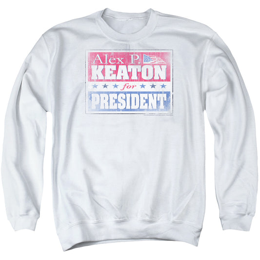 FAMILY TIES : ALEX FOR PRESIDENT ADULT CREW NECK SWEATSHIRT WHITE MD