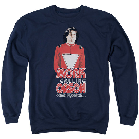 MORK AND MINDY : COME IN ORSON ADULT CREW NECK SWEATSHIRT NAVY 2X