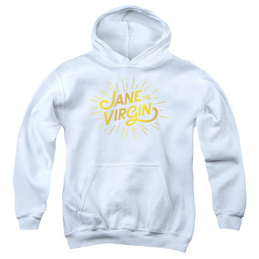 JANE THE VIRGIN : GOLDEN LOGO YOUTH PULL OVER HOODIE White SM