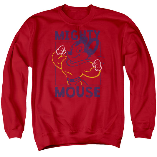 MIGHTY MOUSE : BREAK THE BOX ADULT CREW NECK SWEATSHIRT RED SM