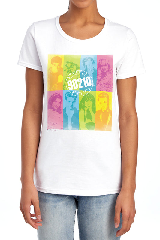 90210 : COLOR BLOCK OF FRIENDS S\S WOMENS TEE White MD