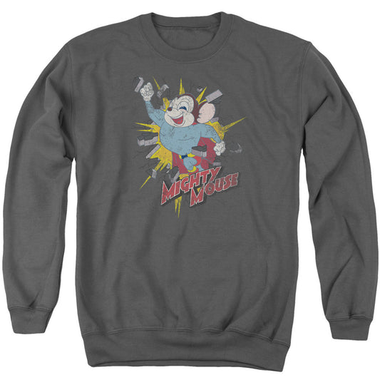 MIGHTY MOUSE : BREAK THROUGH ADULT CREW NECK SWEATSHIRT CHARCOAL MD