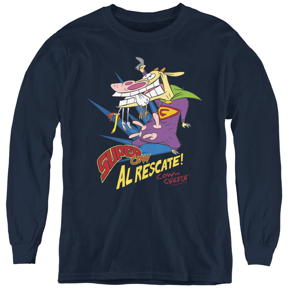 COW AND CHICKEN : SUPER COW L\S YOUTH NAVY LG