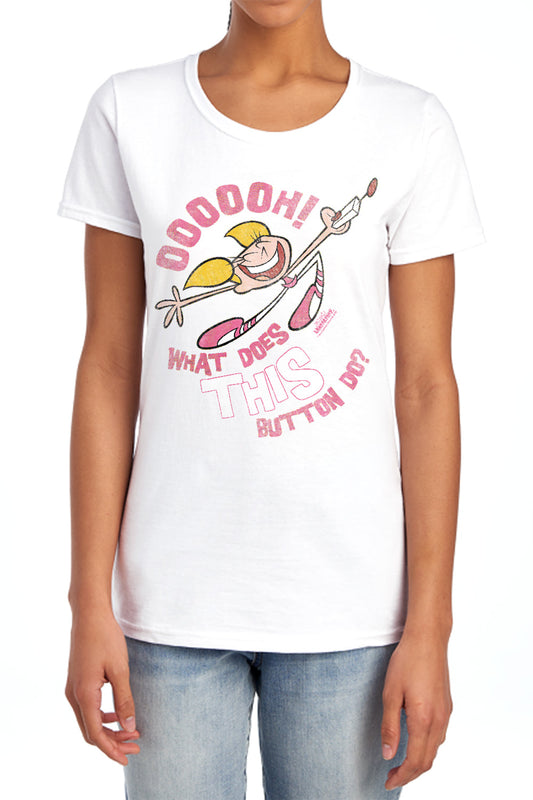 DEXTER'S LABORATORY : BUTTON S\S WOMENS TEE Pink 2X